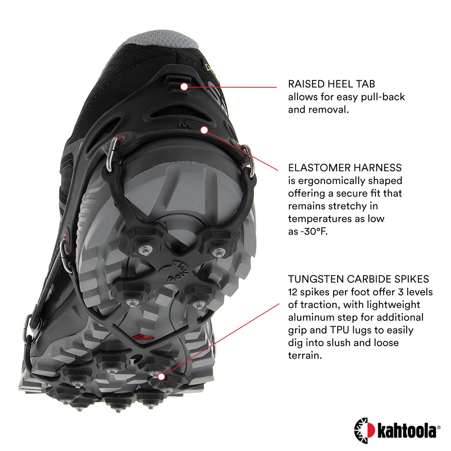 Kahtoola EXOspikes Footwear Traction for Winter Hiking & Running in Snow, Ice & Rocky Terrain