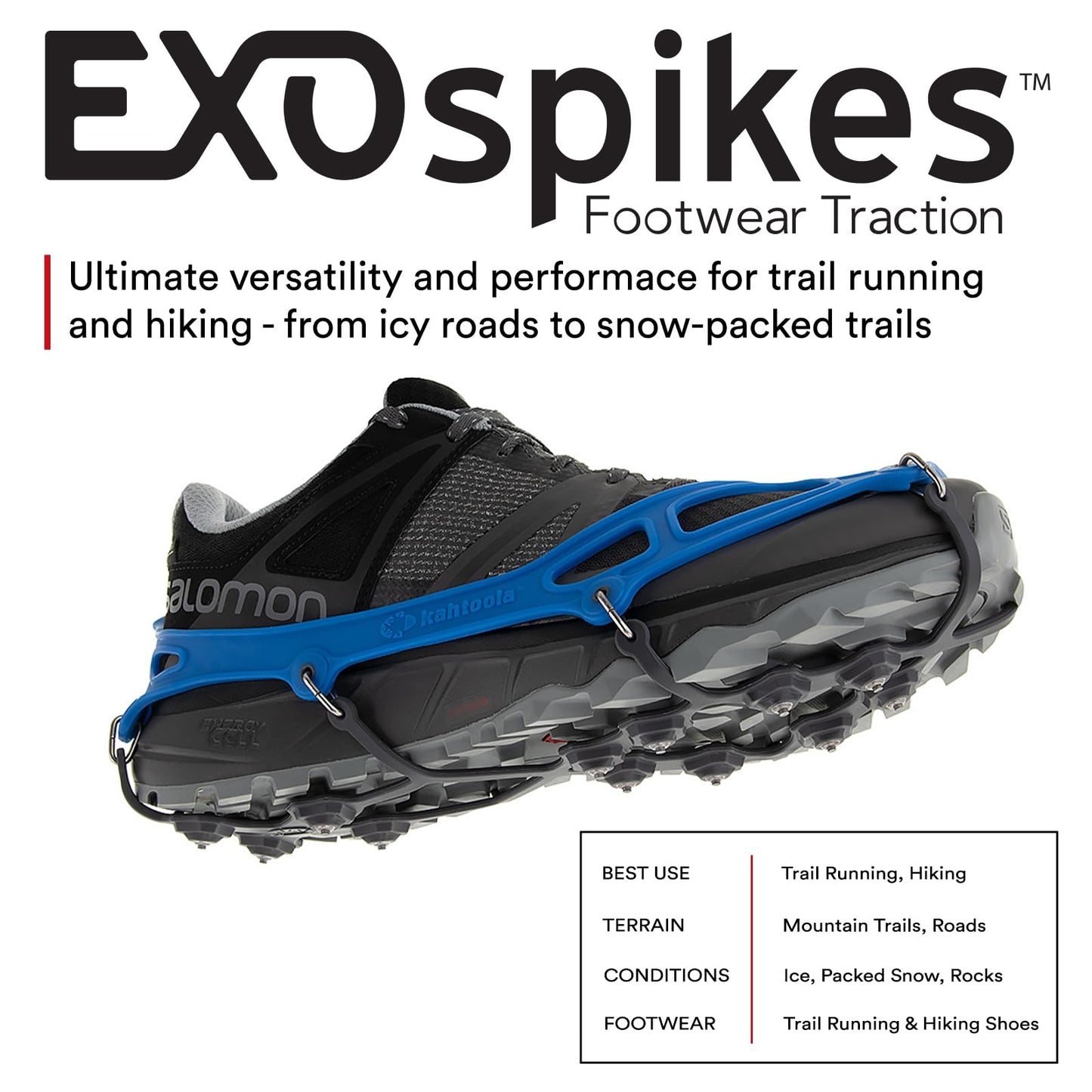 Kahtoola EXOspikes Footwear Traction for Winter Hiking & Running in Snow, Ice & Rocky Terrain
