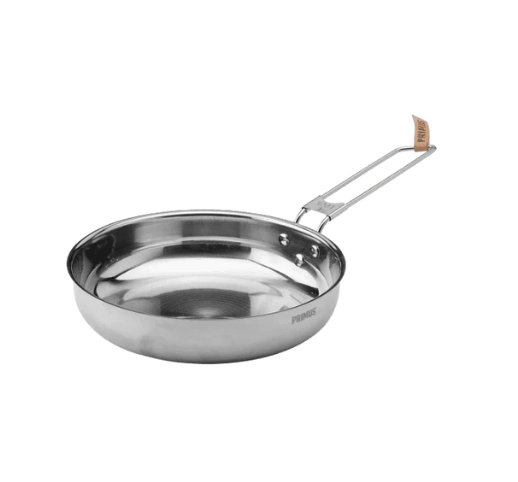 PRIMUS Campfire 21cm Stainless Steel Frying Pan – Compact Camping Skillet, Open Fire & Stove Compatible, Durable 18/8 Steel with Aluminum Base & Foldable Handle