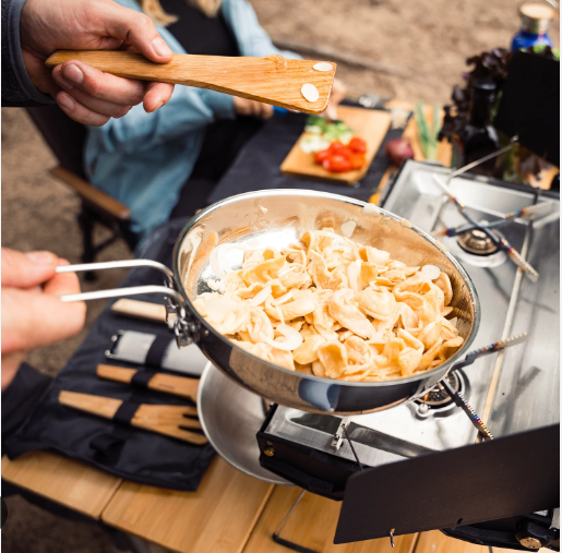 PRIMUS Campfire 21cm Stainless Steel Frying Pan – Compact Camping Skillet, Open Fire & Stove Compatible, Durable 18/8 Steel with Aluminum Base & Foldable Handle